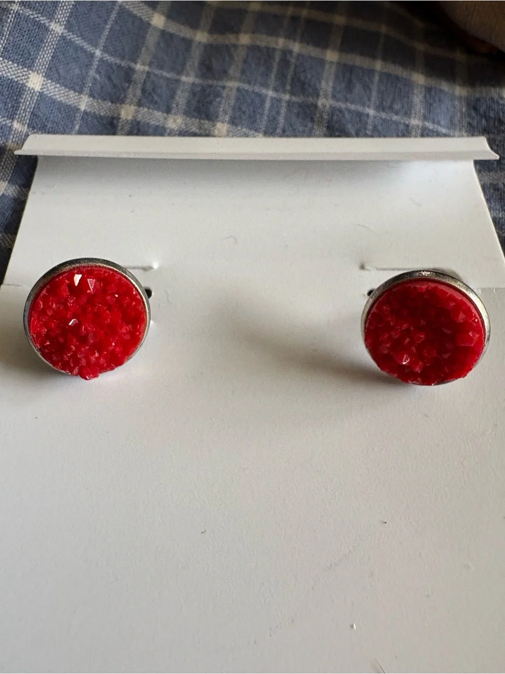 Red Druzy Round Stud Earrings - Women Accessories